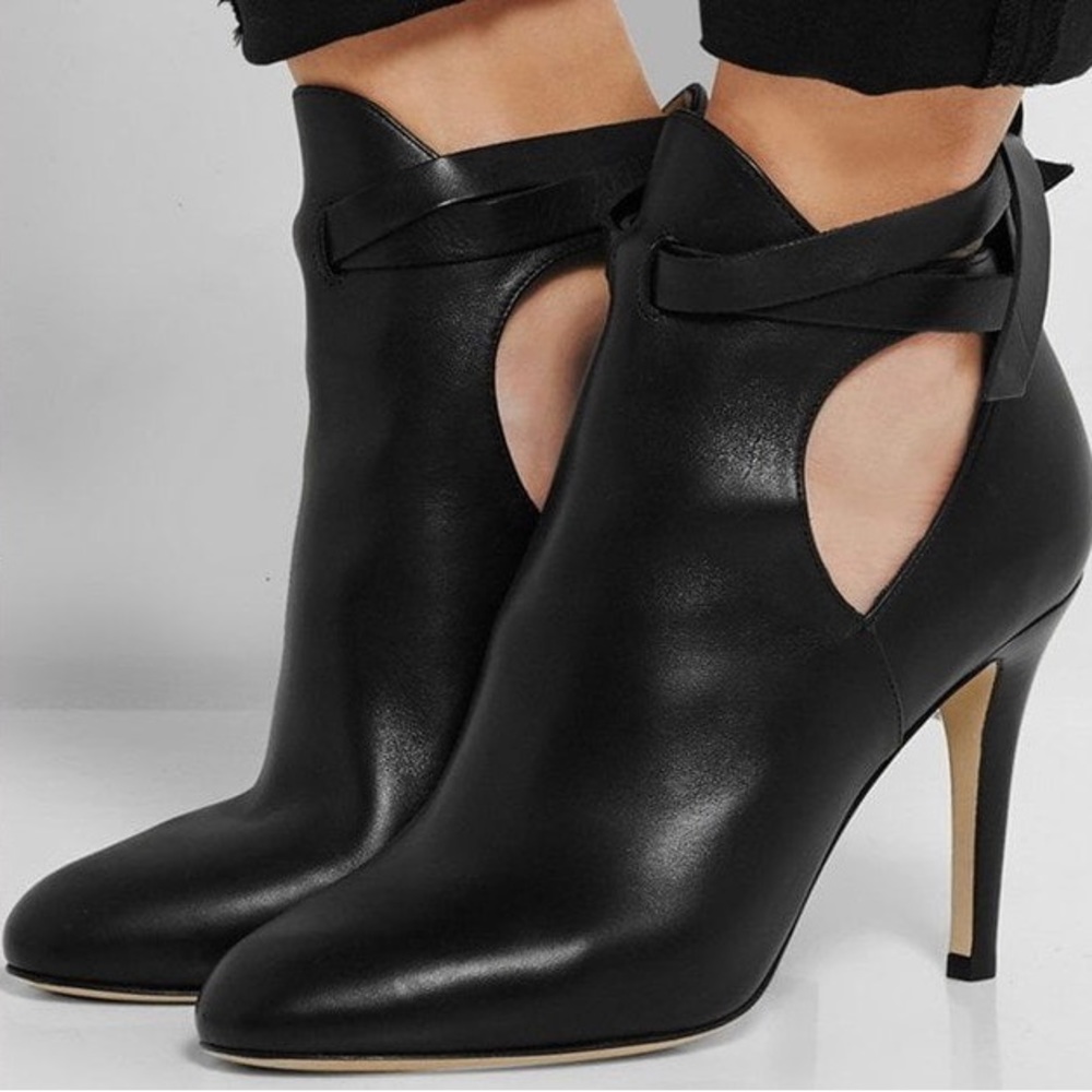 Brand New Black Leather Tie Booties